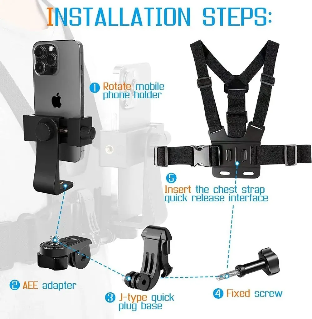 1 PC Adjustable Phone Holder Chest Strap Fixation Bracket Camera Mobile Phone