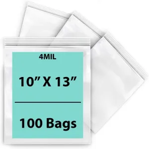10X13 inches Reclosable Single Line Zipper Poly Bags 4 Mil (LDPE)