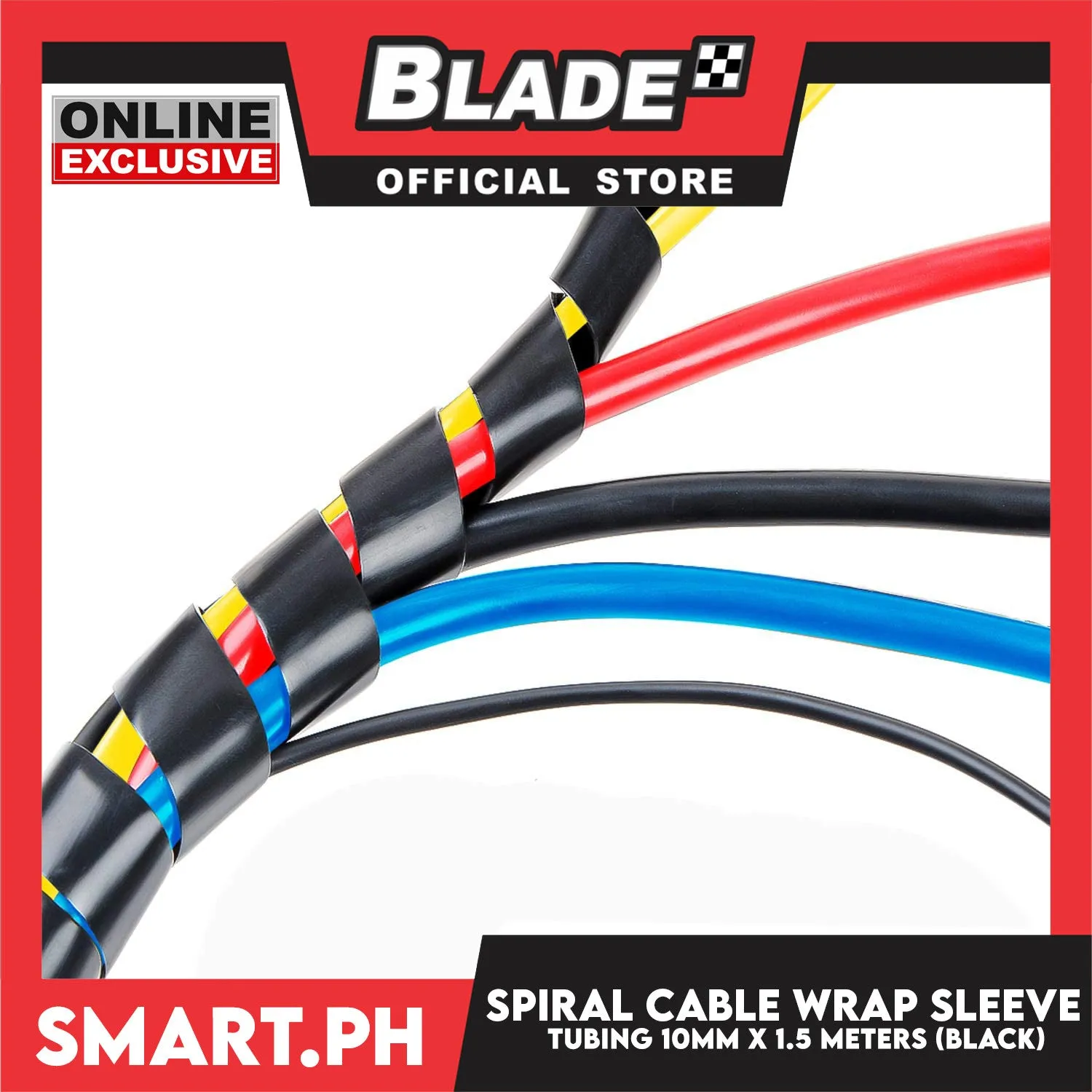 1.5m Cable Holder, Spiral Cable Wrap Sleeve Tubing 10mm (Black)