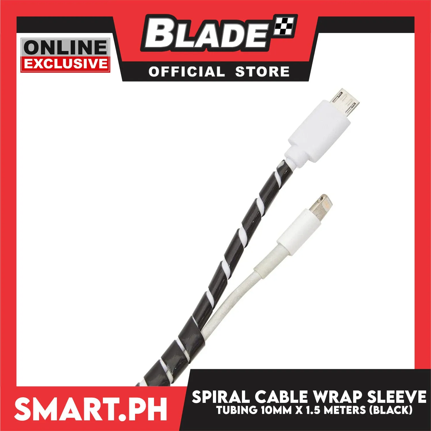 1.5m Cable Holder, Spiral Cable Wrap Sleeve Tubing 10mm (Black)