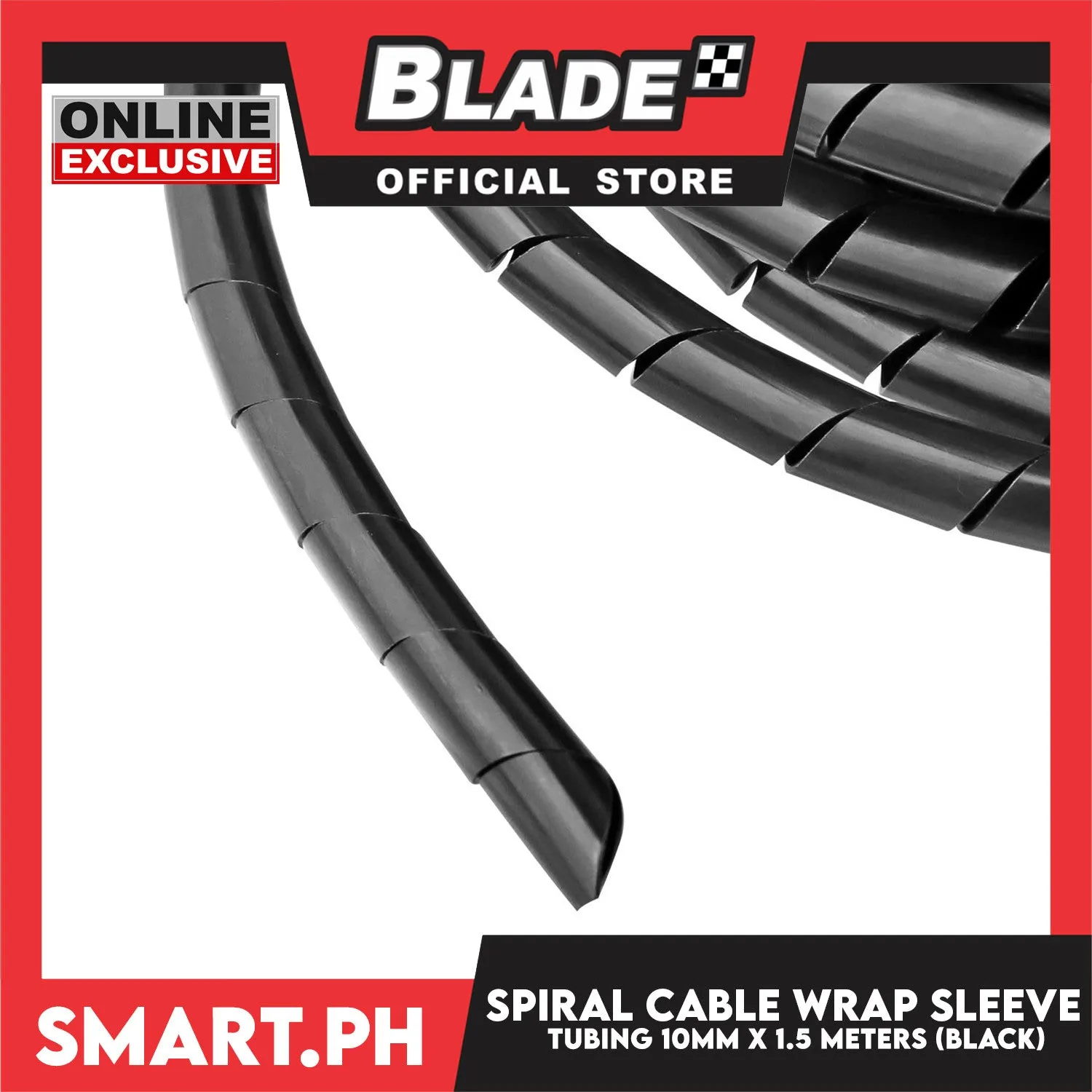1.5m Cable Holder, Spiral Cable Wrap Sleeve Tubing 10mm (Black)