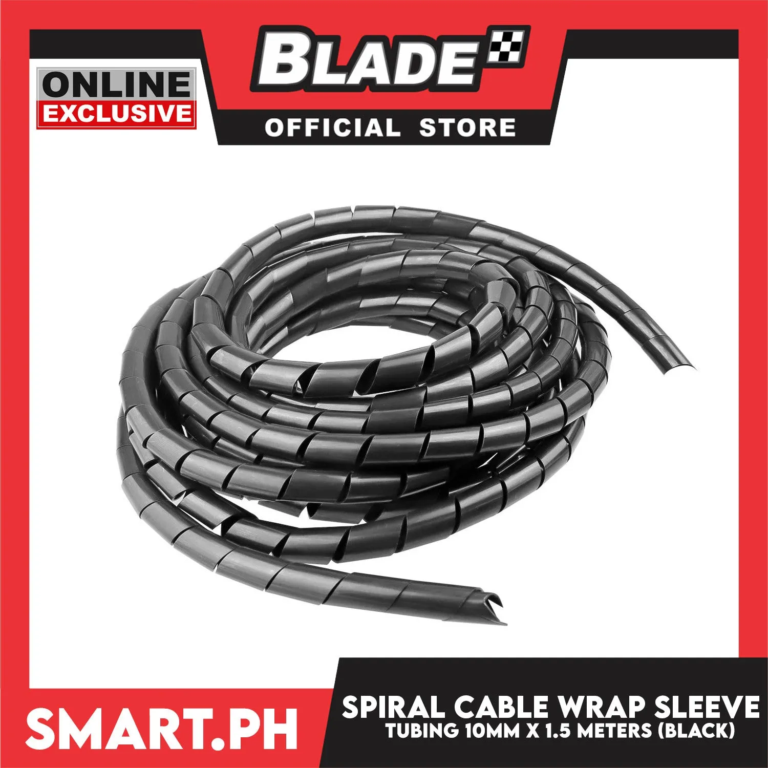 1.5m Cable Holder, Spiral Cable Wrap Sleeve Tubing 10mm (Black)