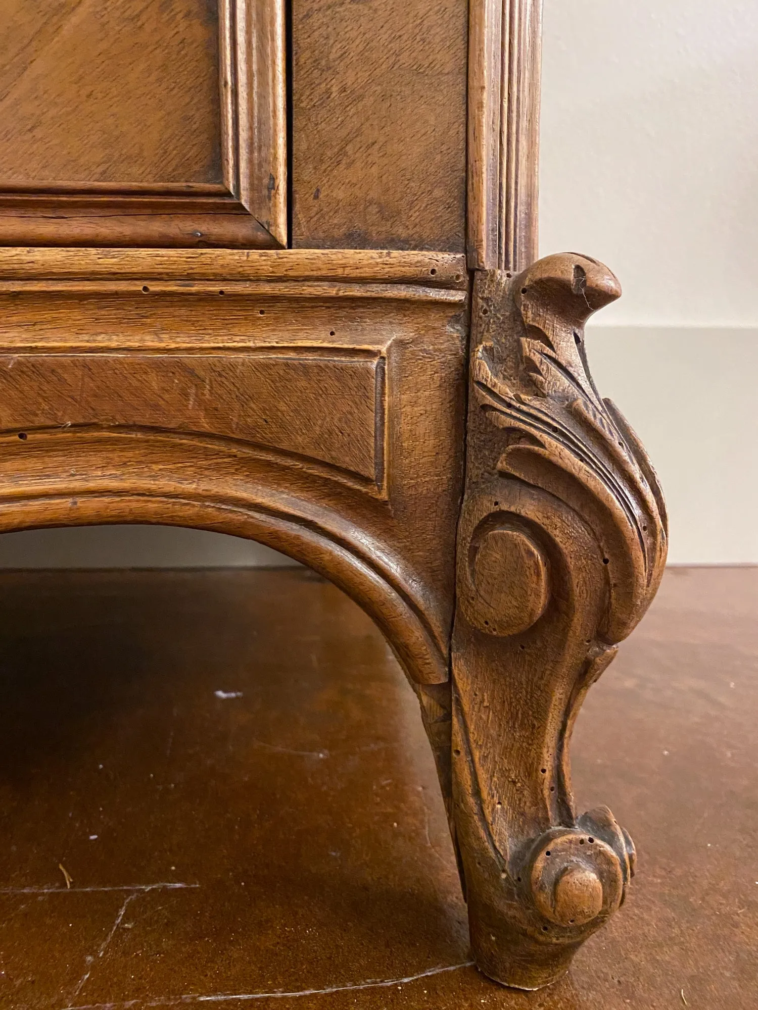 19th Century Louis XV Style Carved Wood Chest with Veneer Details and Marble Top