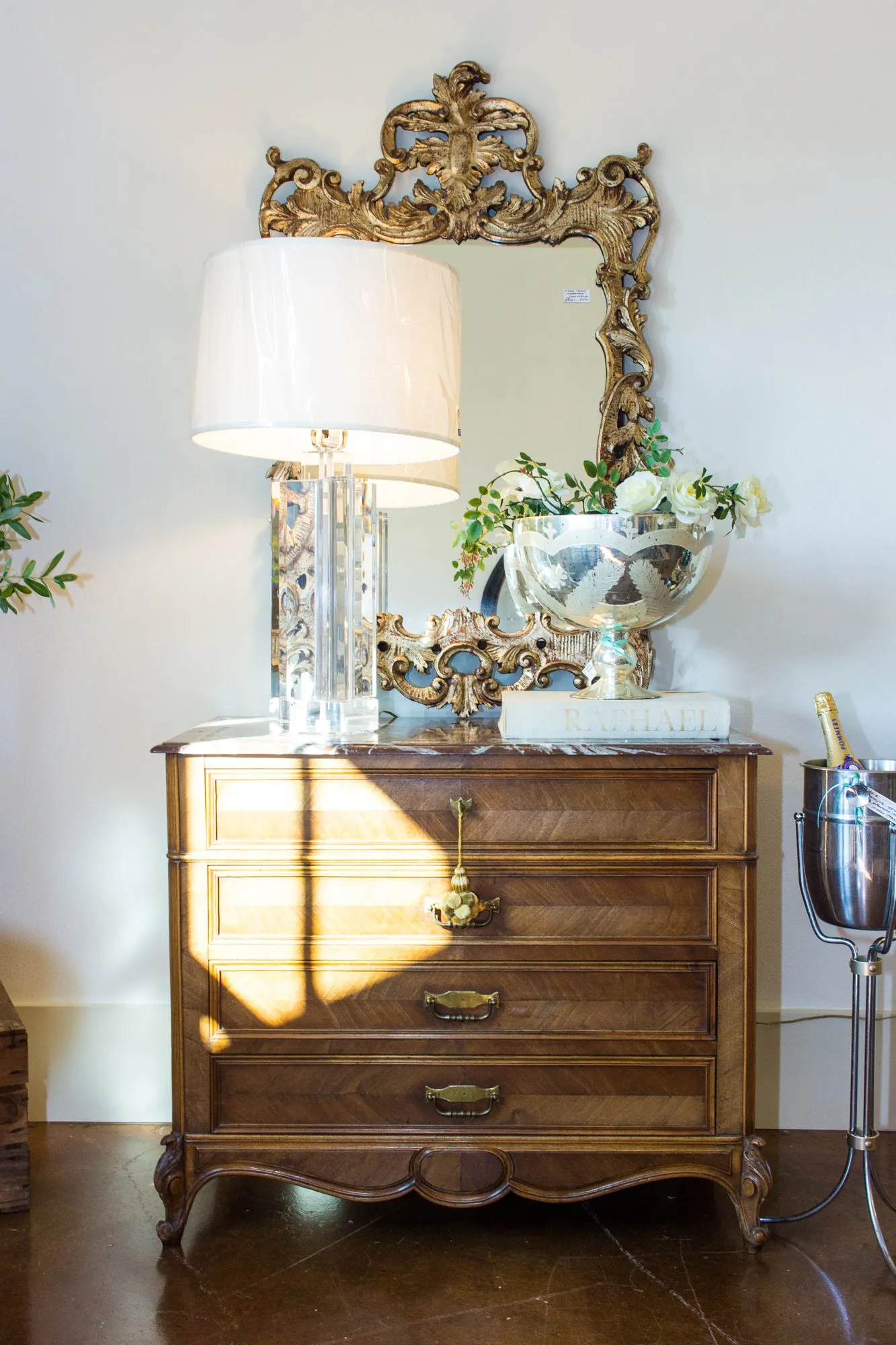 19th Century Louis XV Style Carved Wood Chest with Veneer Details and Marble Top
