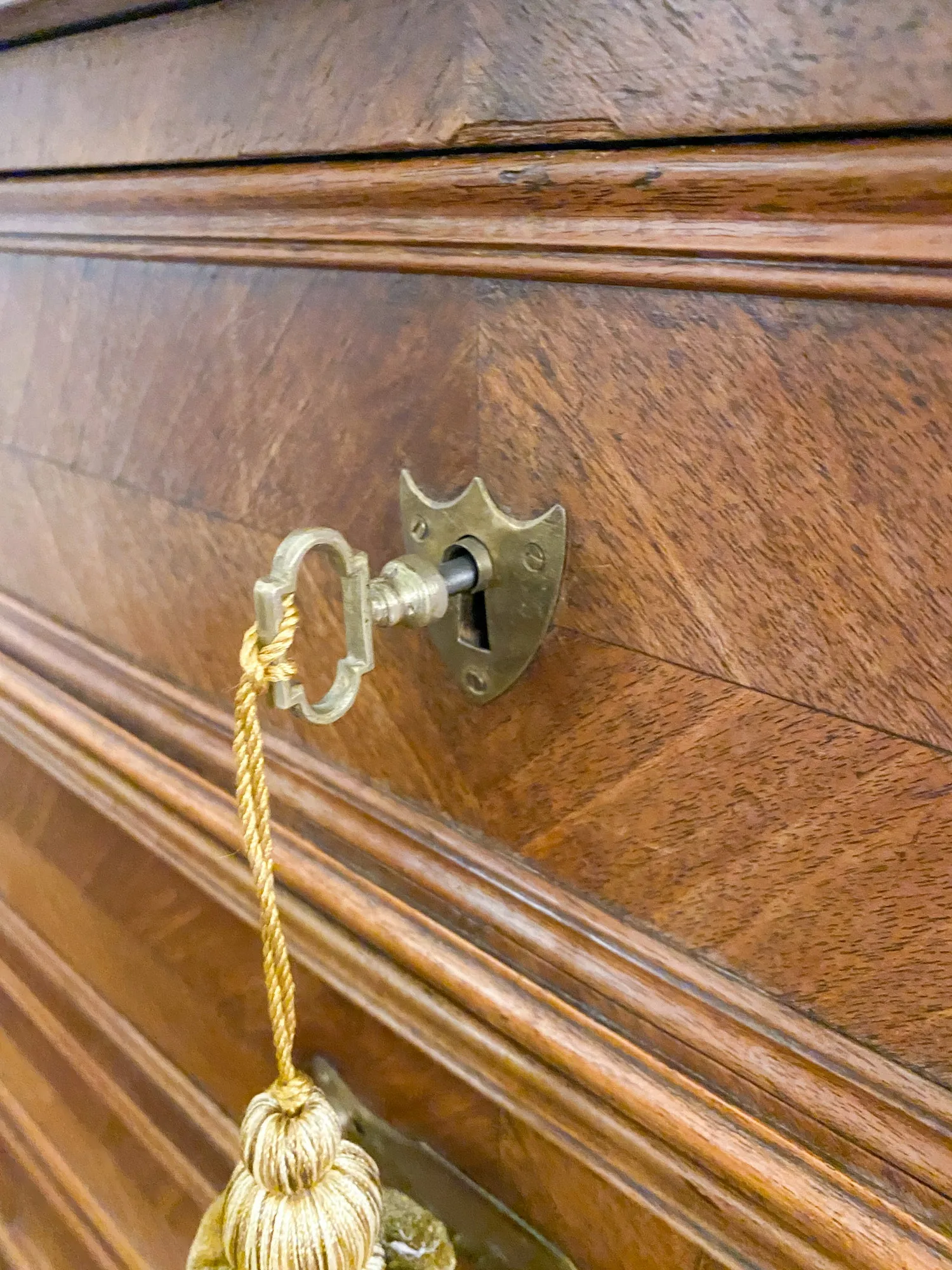 19th Century Louis XV Style Carved Wood Chest with Veneer Details and Marble Top