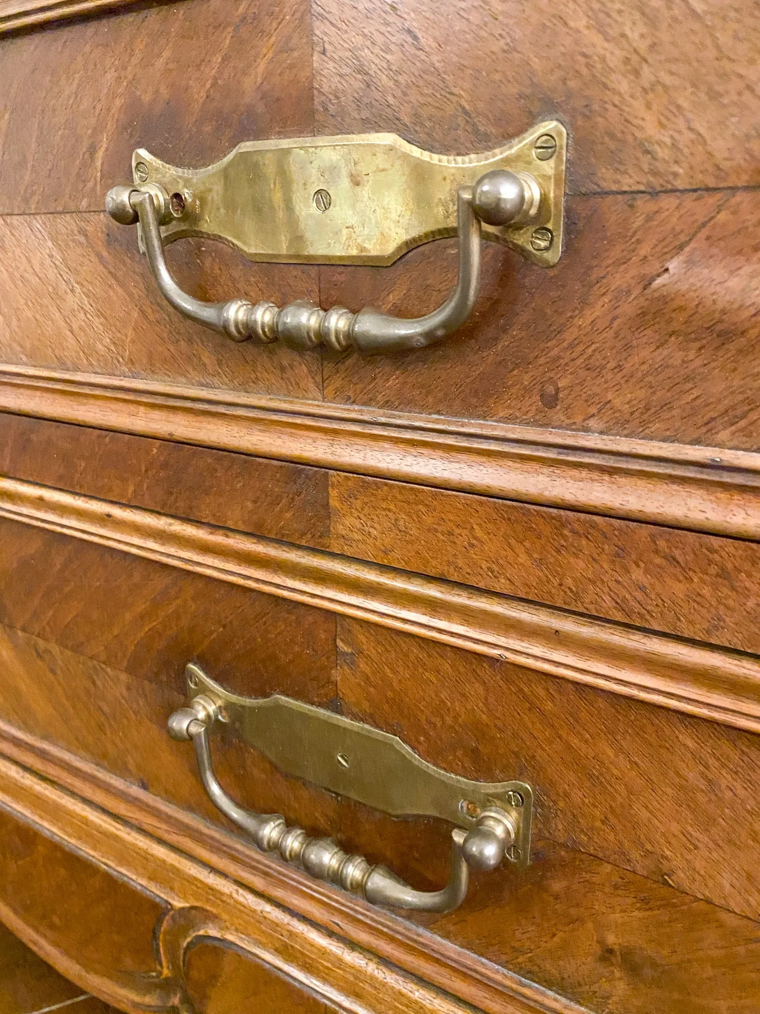 19th Century Louis XV Style Carved Wood Chest with Veneer Details and Marble Top