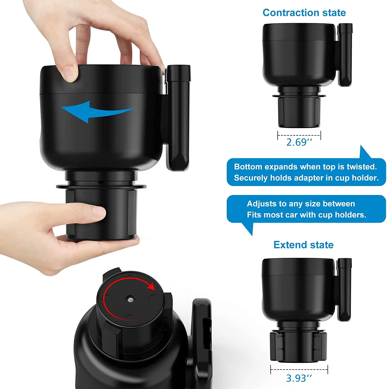 2-in-1 Car Cup Holder Expander Adapter with Adjustable Base, Custom Fit For Your Cars, Car Cup Holder Expander Organizer with Phone Holder, Fits 32/40 oz Drinks Bottles, Car Accessories CA15988
