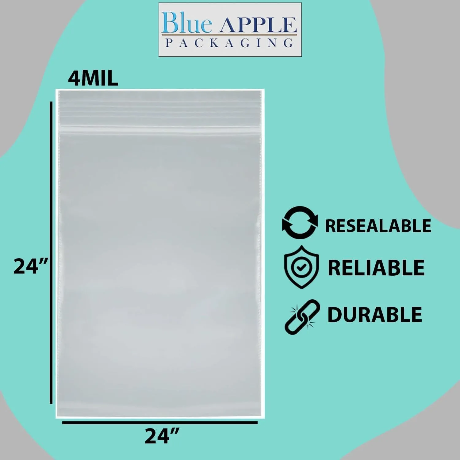 24X24 inches Reclosable Single Line Zipper Poly Bags 4 Mil (LDPE)