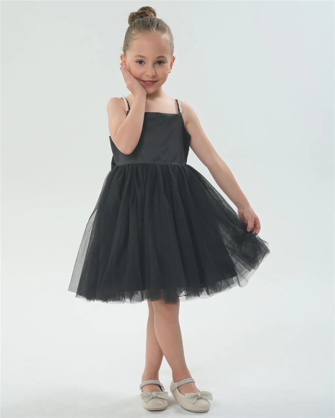 2Bunnies Girls' Pearl-Strap Sleeveless Bow Fit & Flare Dress