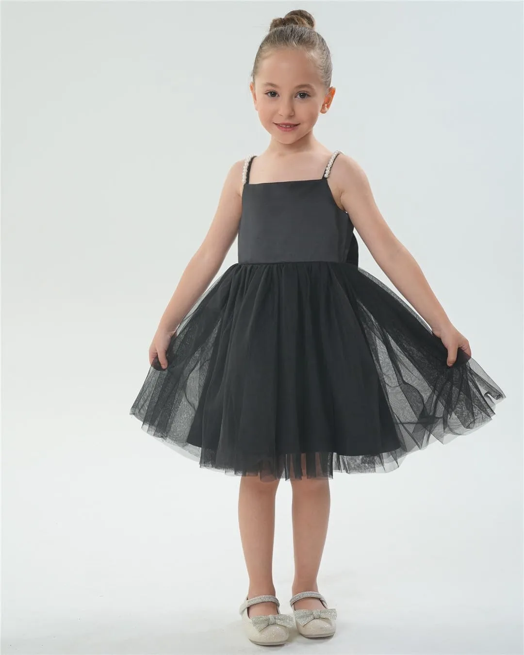 2Bunnies Girls' Pearl-Strap Sleeveless Bow Fit & Flare Dress