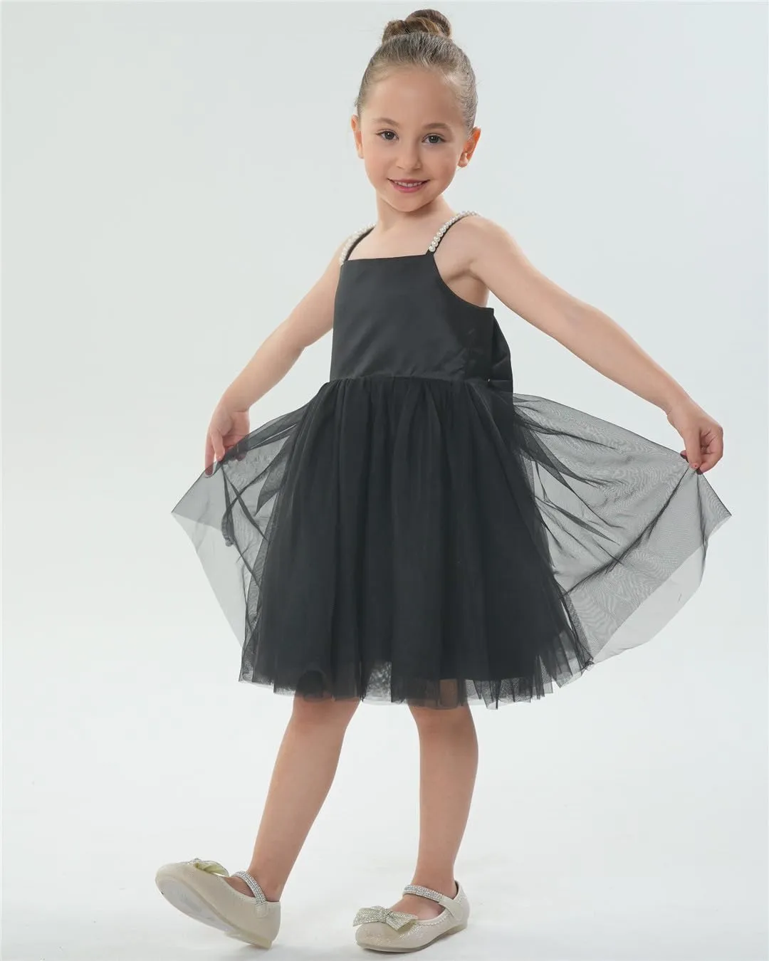 2Bunnies Girls' Pearl-Strap Sleeveless Bow Fit & Flare Dress