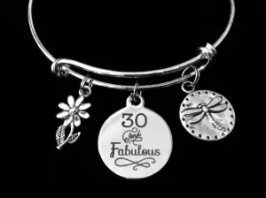 30 and Fabulous 30th Thirty Birthday Silver Expandable Charm Bracelet Adjustable Bangle Gift