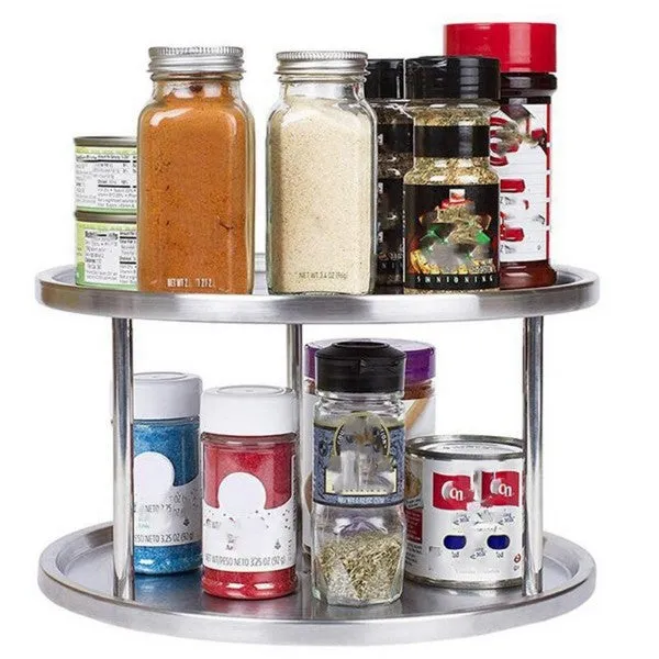 360° Rotating Stainless Steel Spice Rack Organizer Tray