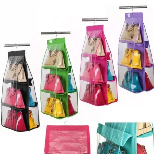 4 Color Fashion 6 Pockets Hanging Storage Bag Purse Handbag Tote Bag Storage Organizer Closet Rack Hangers