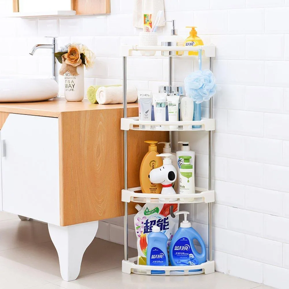 4-Tier Corner Storage Organizer Shelf I Best Kitchen Spice Rack, Makeup/Cosmetics Counter Organizing Stand, Bathroom Organizer (Off White) (4-Tier)