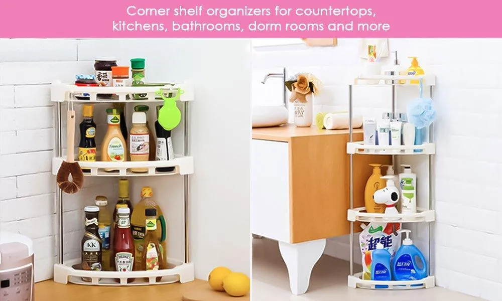 4-Tier Corner Storage Organizer Shelf I Best Kitchen Spice Rack, Makeup/Cosmetics Counter Organizing Stand, Bathroom Organizer (Off White) (4-Tier)