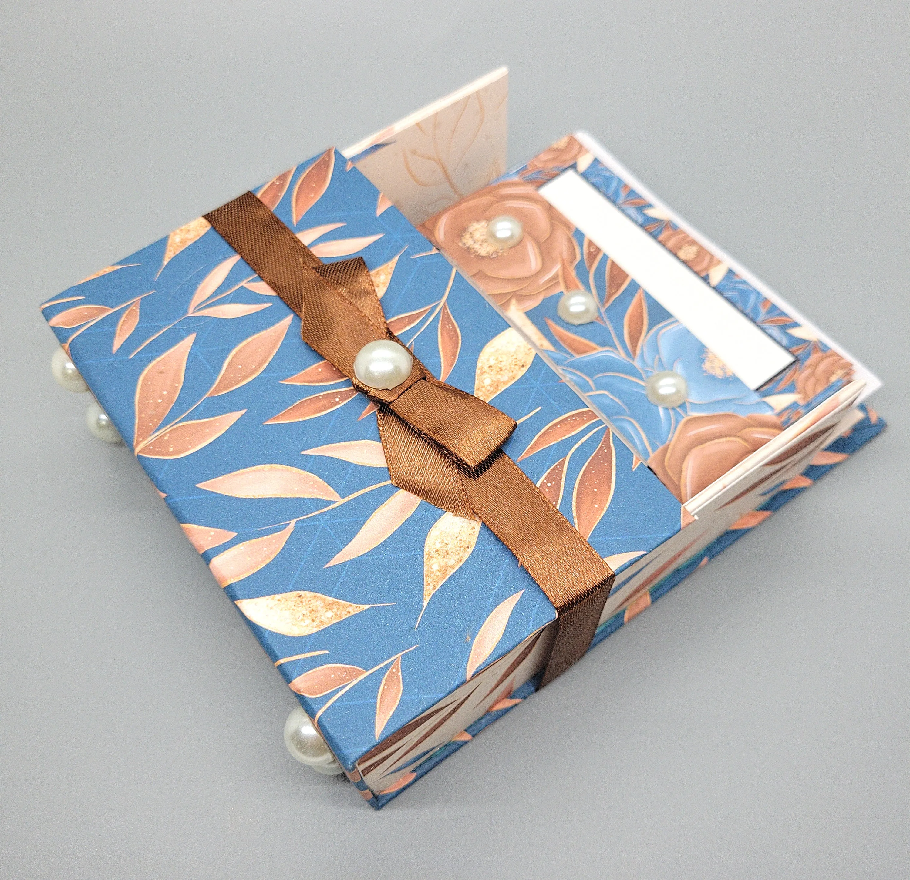 42-Pc Stationery Gift Box Set w/Reusable Desktop Organizer Box and Gold Pen - Autumn Leaves on Blue