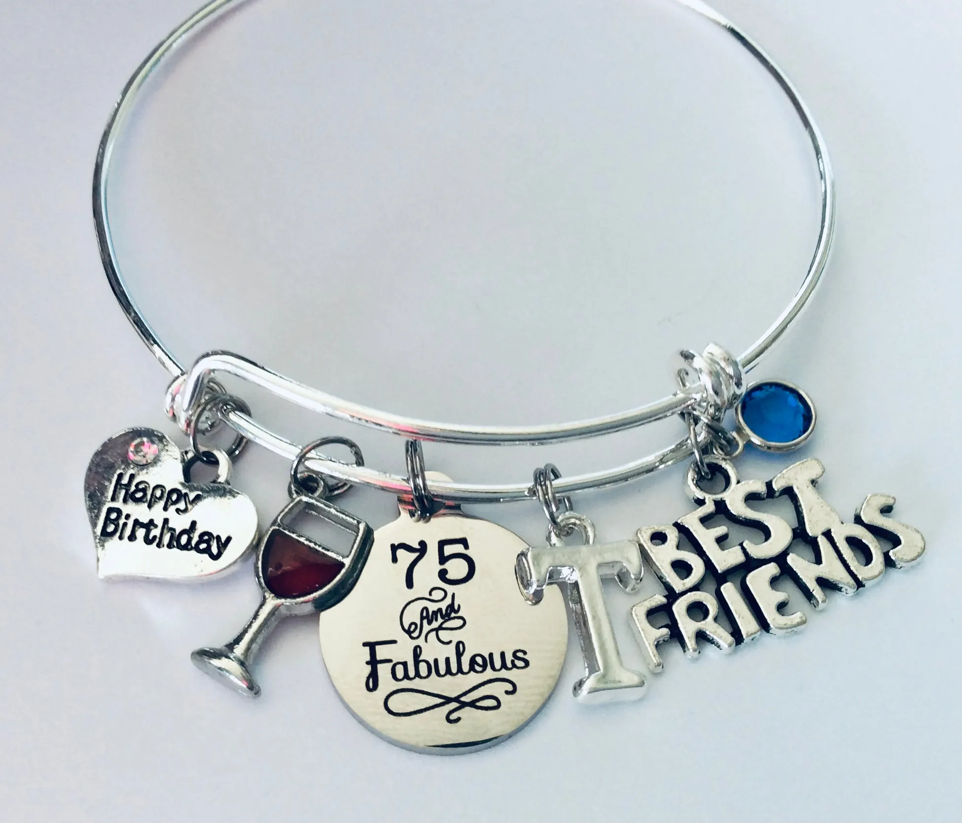 75 and Fabulous Birthday Gift for Friend Birthday Charm Bracelet One Size Fits All Personalized Jewelry Gift