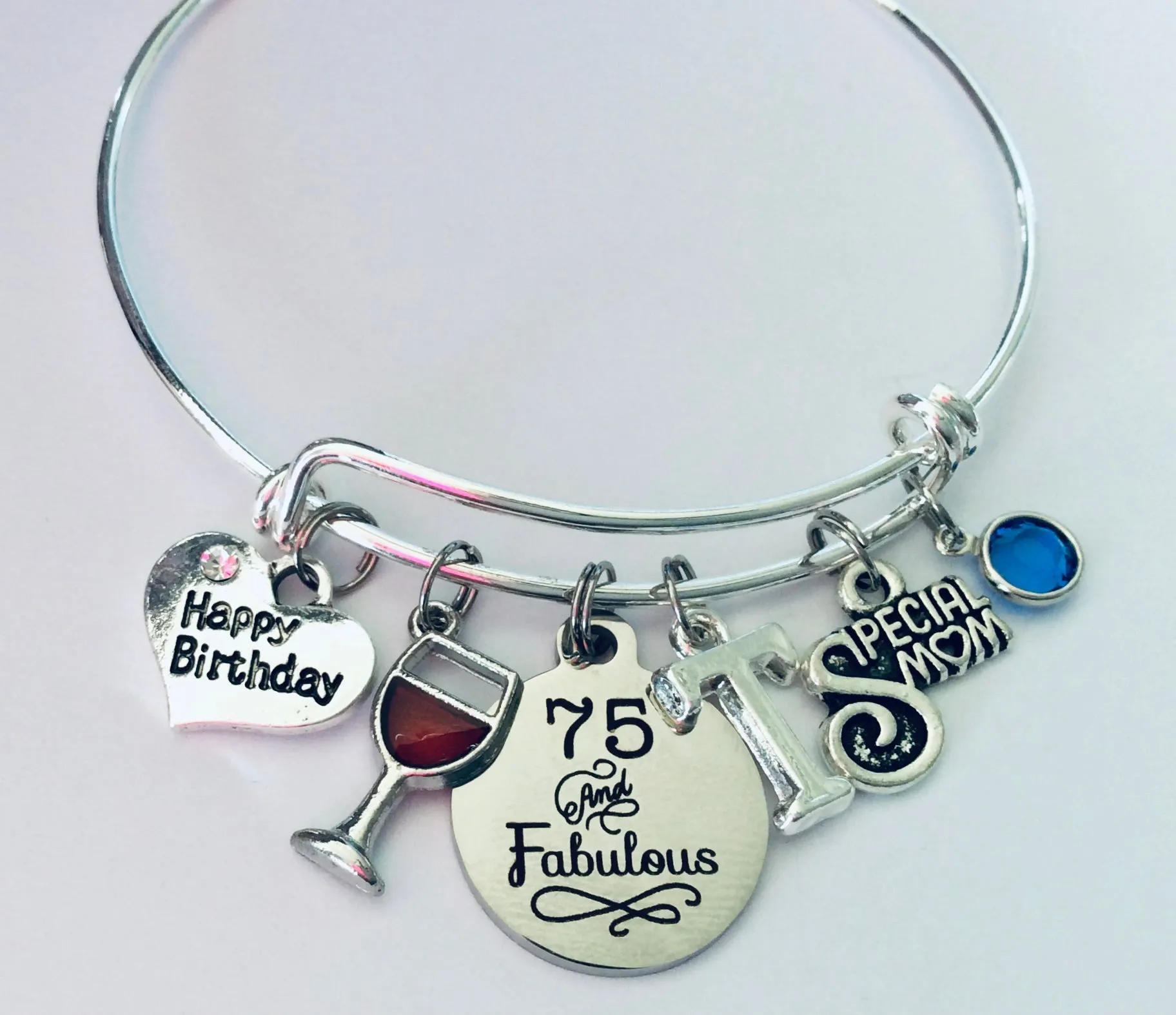75 and Fabulous Birthday Gift for Friend Birthday Charm Bracelet One Size Fits All Personalized Jewelry Gift