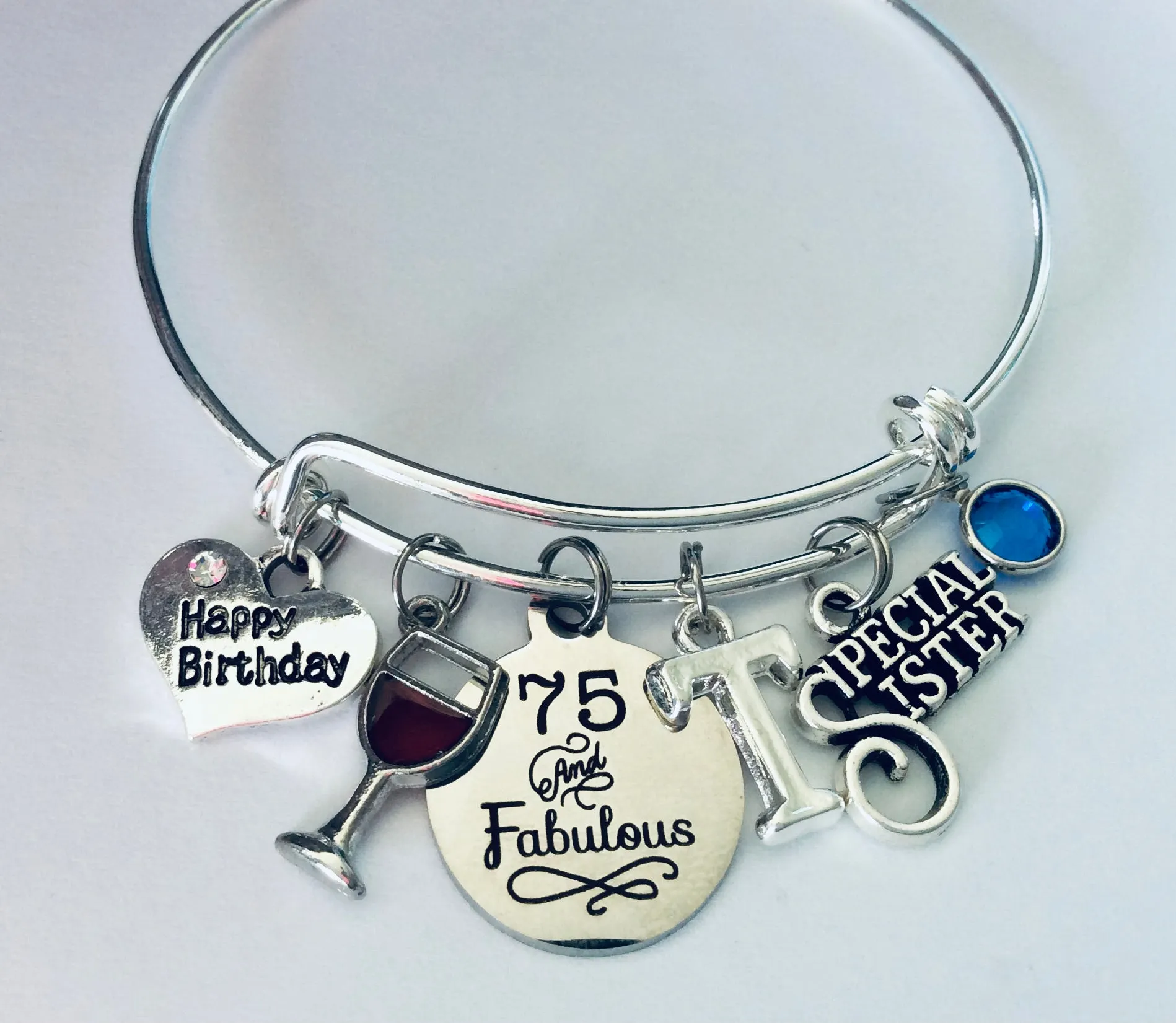 75 and Fabulous Birthday Gift for Friend Birthday Charm Bracelet One Size Fits All Personalized Jewelry Gift