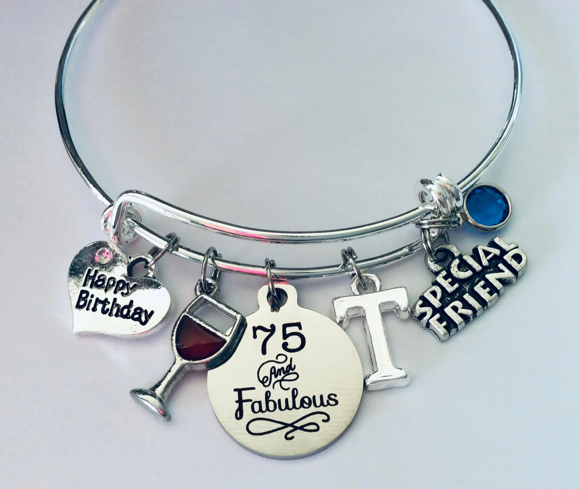 75 and Fabulous Birthday Gift for Friend Birthday Charm Bracelet One Size Fits All Personalized Jewelry Gift