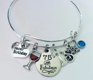 75 and Fabulous Birthday Gift for Friend Birthday Charm Bracelet One Size Fits All Personalized Jewelry Gift