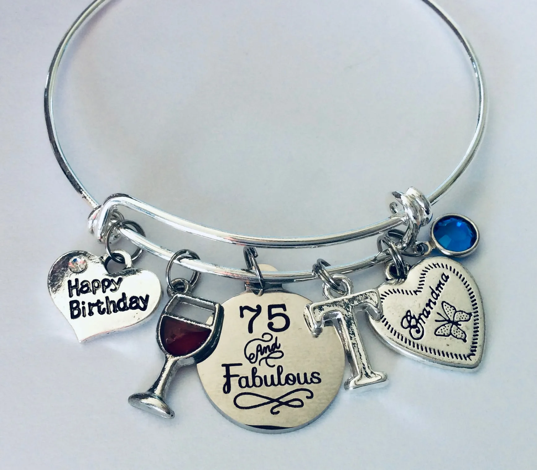 75 and Fabulous Birthday Gift for Friend Birthday Charm Bracelet One Size Fits All Personalized Jewelry Gift