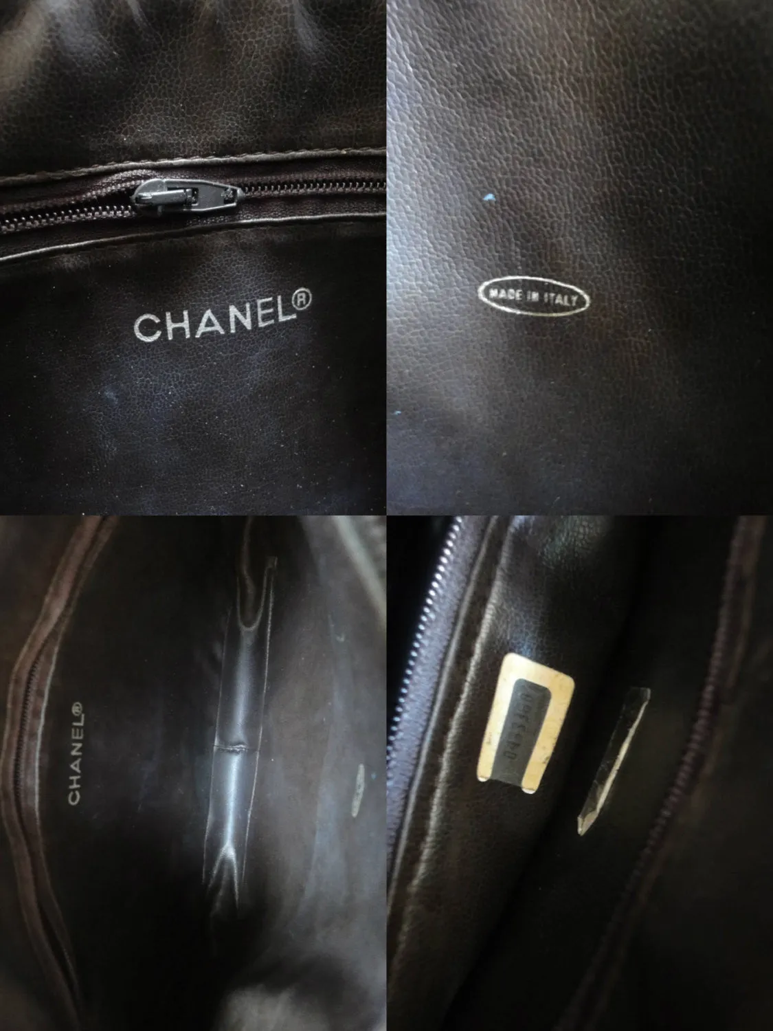 80's vintage Chanel dark brown quilted lambskin shoulder bag with CC motif and built-in chain shoulder strap. Rare Chanel purse