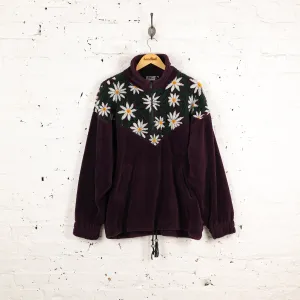 90s Daisy's 1/4 Zip Pattern Fleece - Purple - L