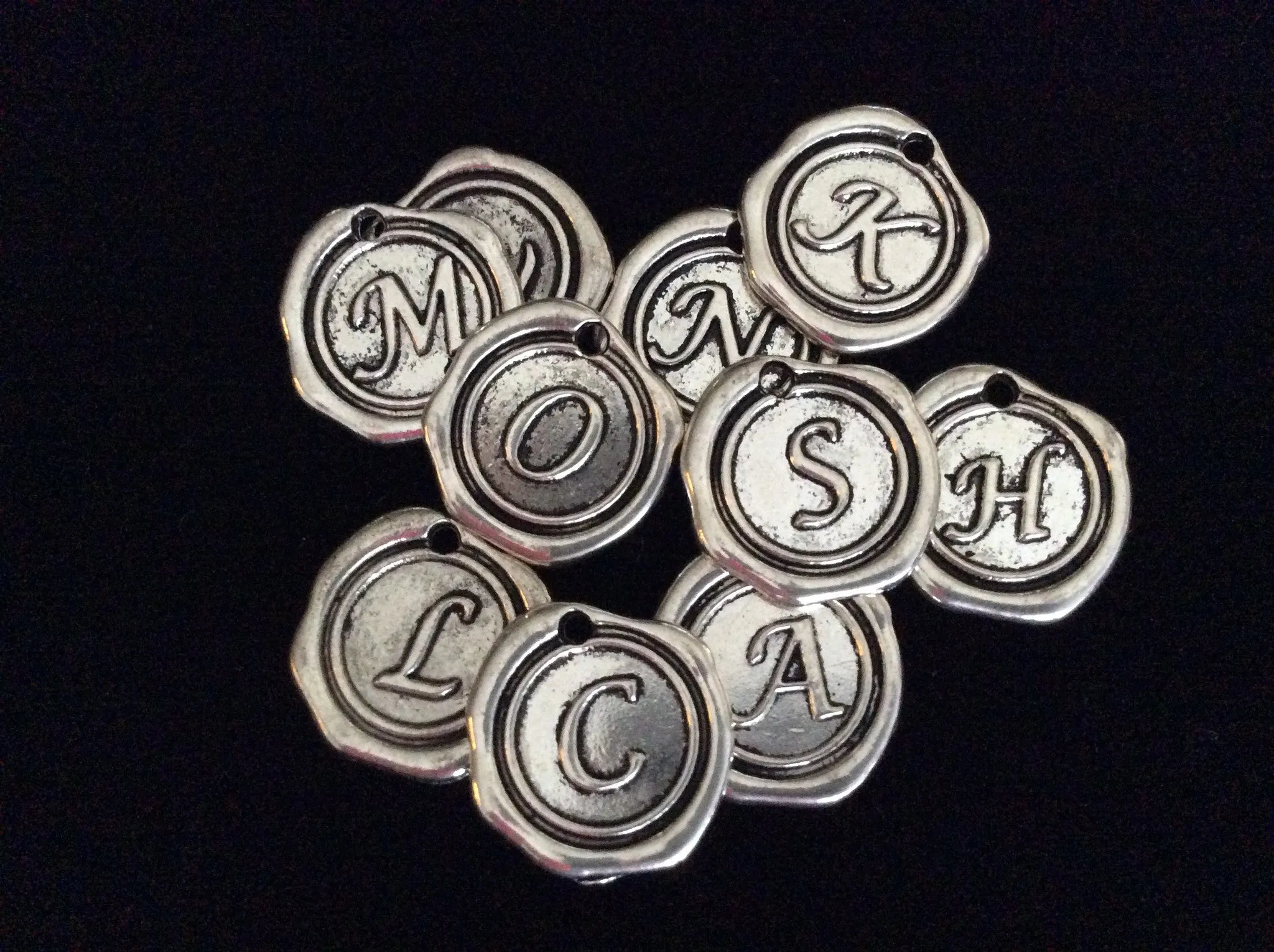 Add A Wax Stamped Style Letter Charm to an Expandable Adjustable Wire Bangle Bracelet in shop Jules Obsession