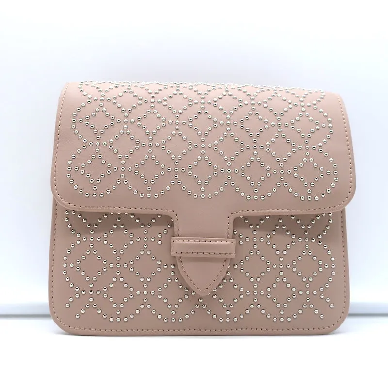 Alaia Arabesque Studded Mini Crossbody Bag Blush Leather Clutch
