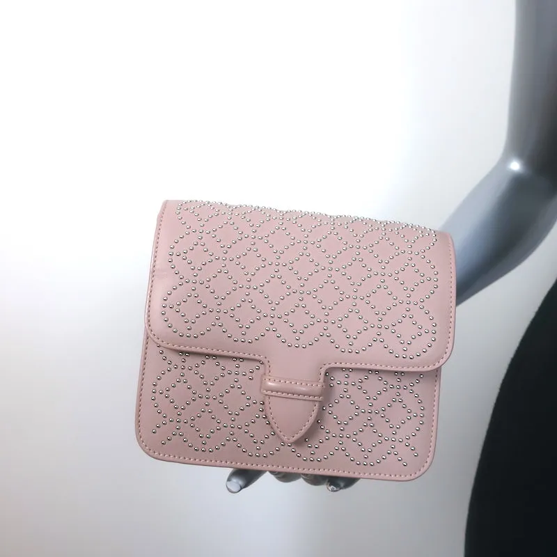 Alaia Arabesque Studded Mini Crossbody Bag Blush Leather Clutch