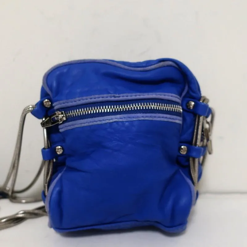 Alexander Wang Brenda Mini Camera Bag Blue Leather Chain Strap Crossbody
