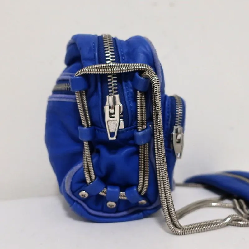 Alexander Wang Brenda Mini Camera Bag Blue Leather Chain Strap Crossbody