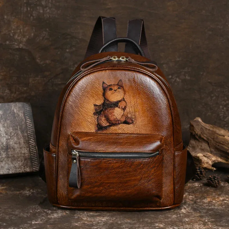 Anastasia Women's Leather Backpack - Brown/Coffee/Navy/Red - One Size