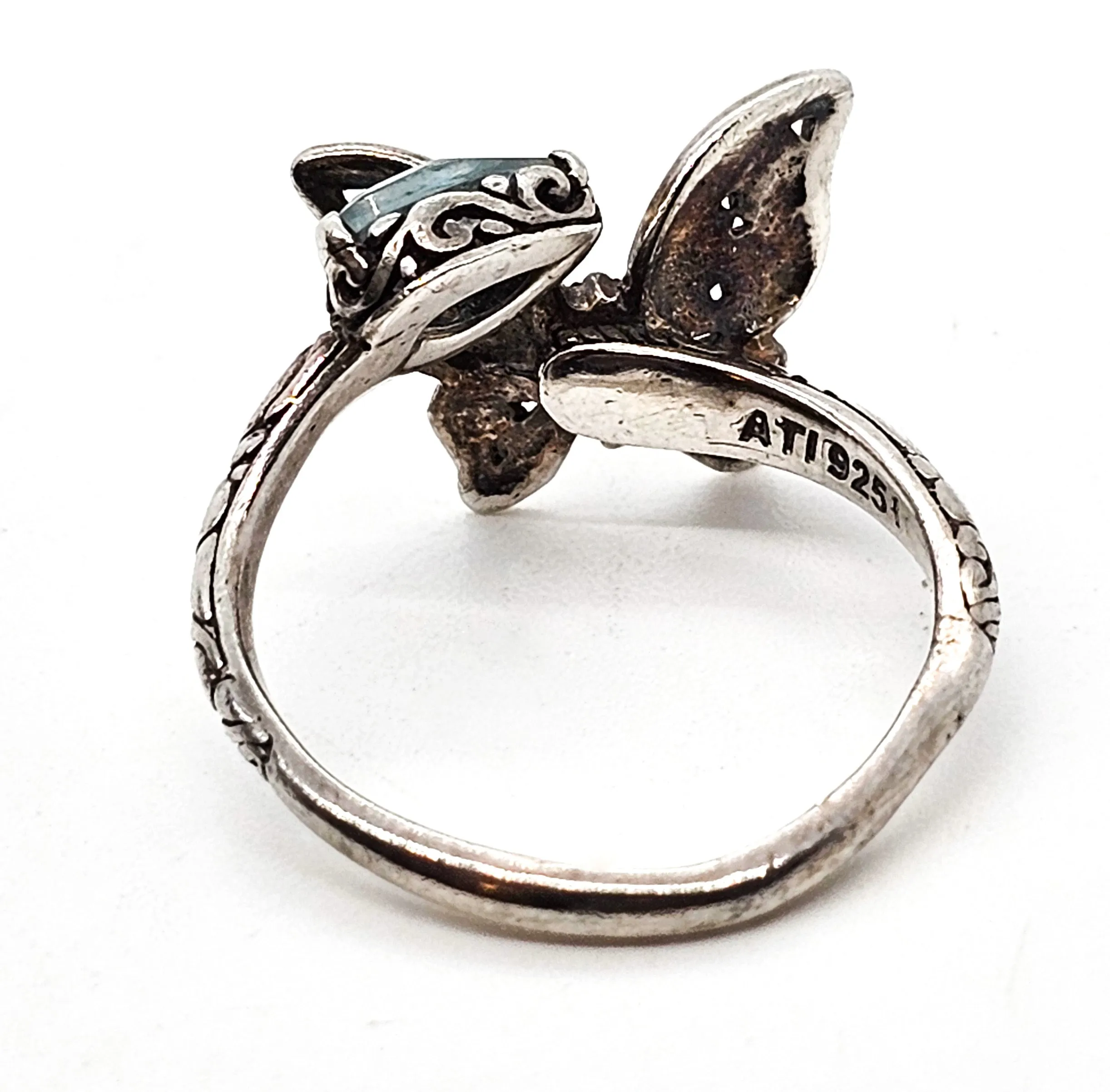 Annika Witt ATI blue topaz sterling silver embossed torsade spiral ring size 8