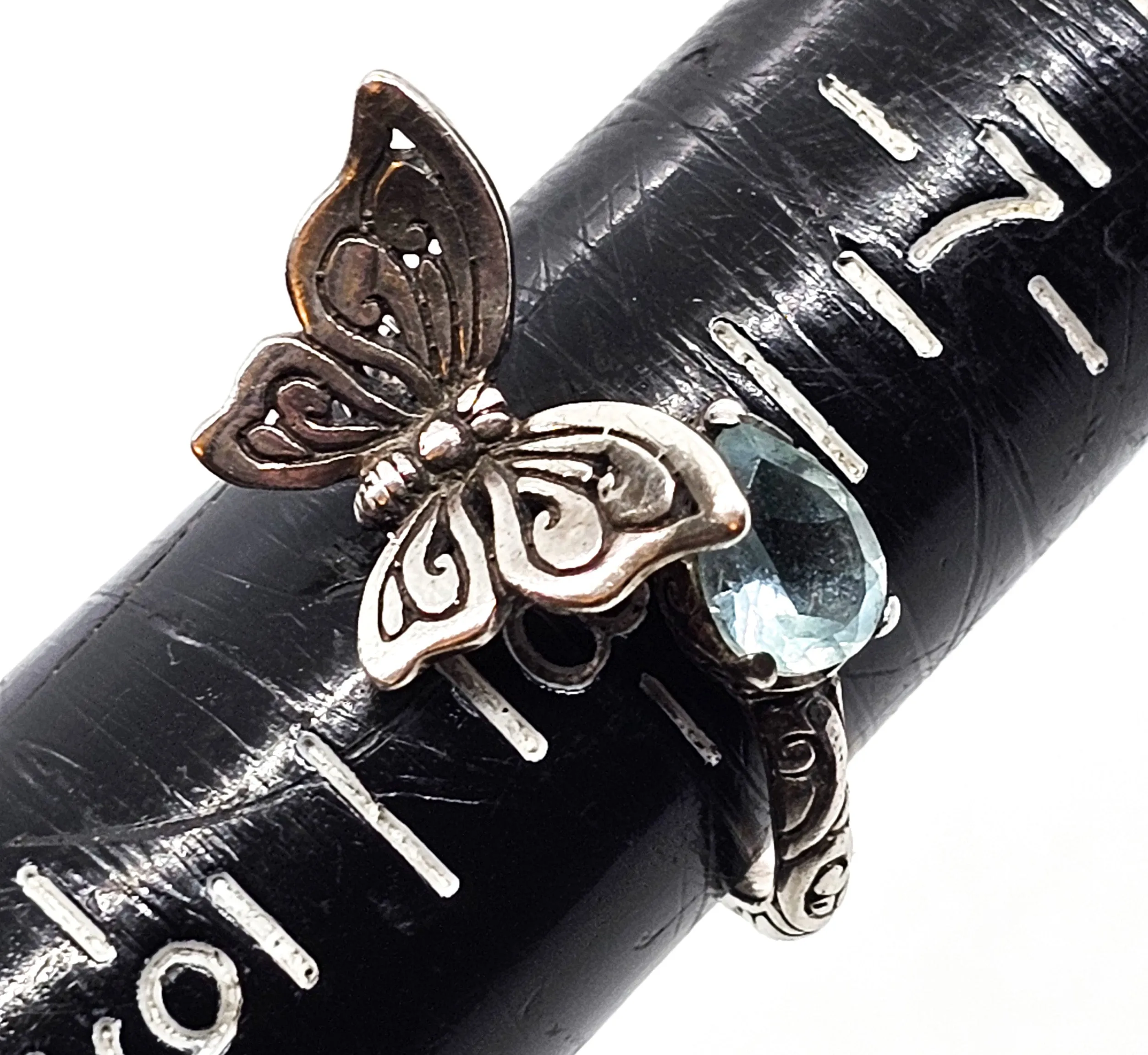 Annika Witt ATI blue topaz sterling silver embossed torsade spiral ring size 8