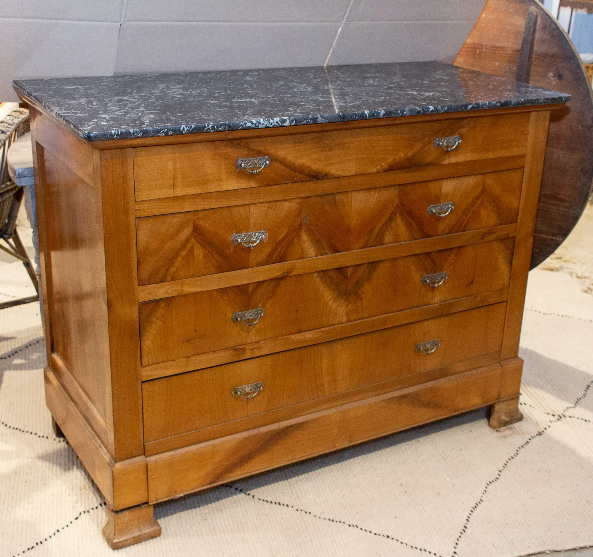 Antique French Walnut Chest of Drawers with Marble Top