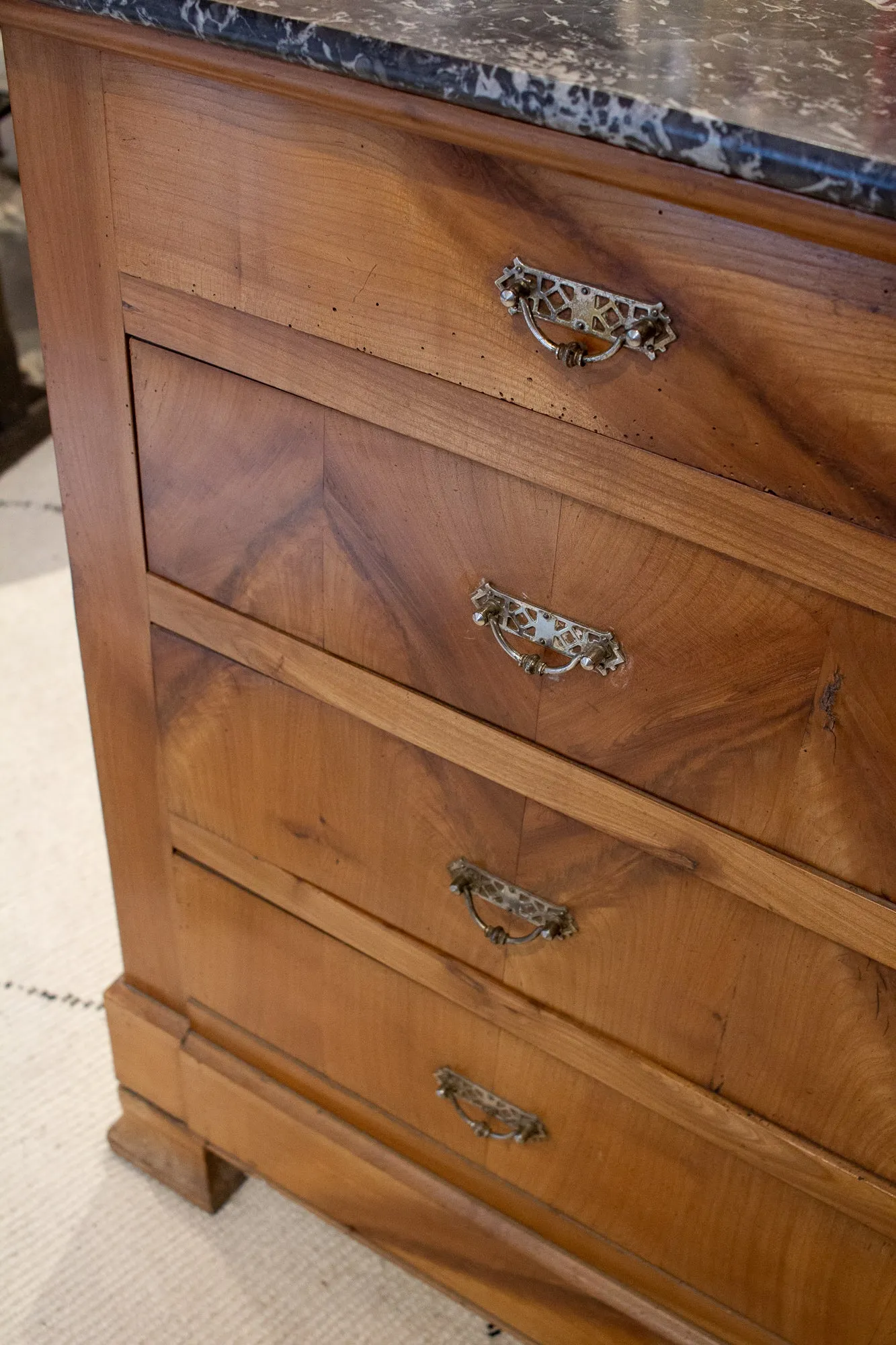 Antique French Walnut Chest of Drawers with Marble Top