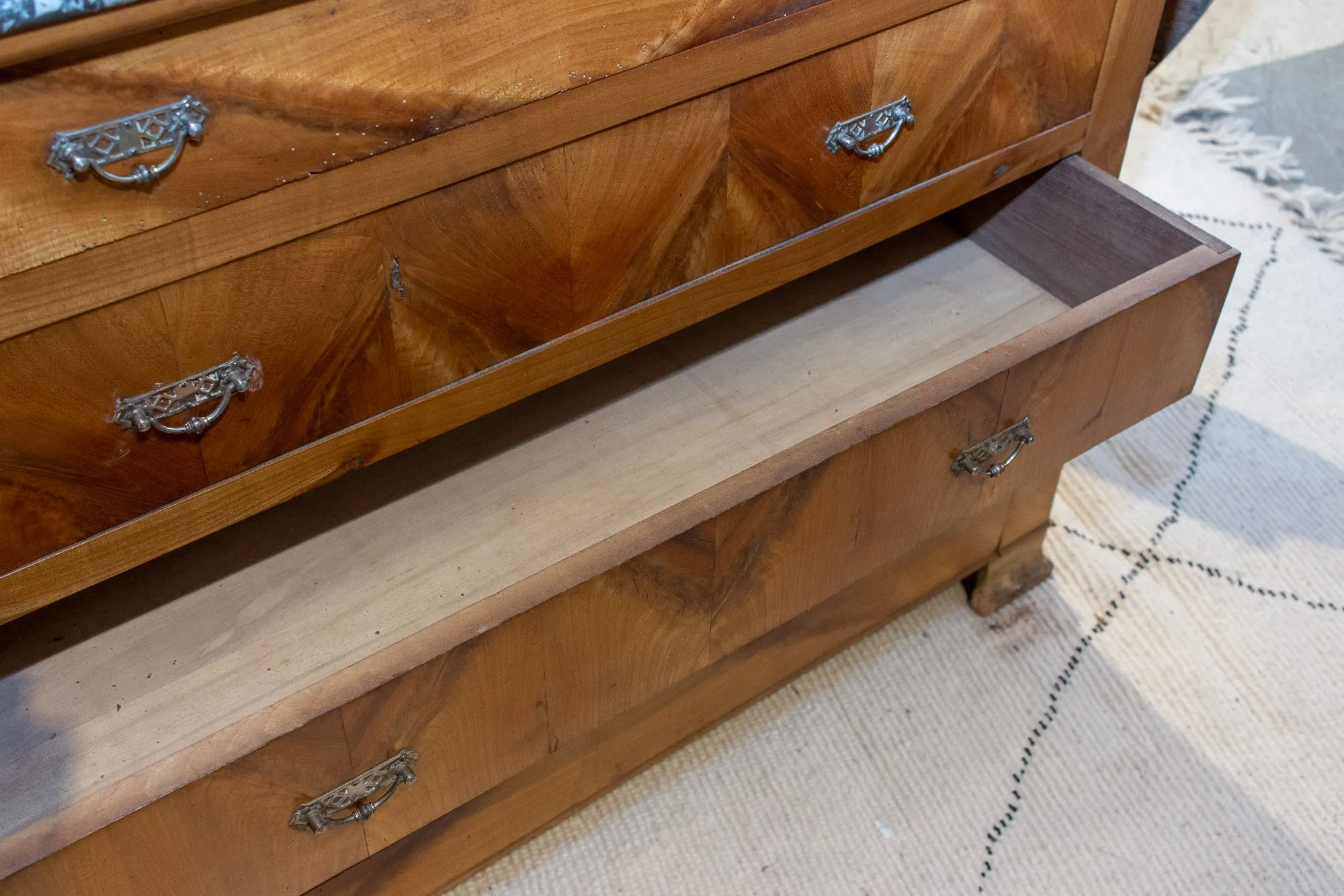Antique French Walnut Chest of Drawers with Marble Top