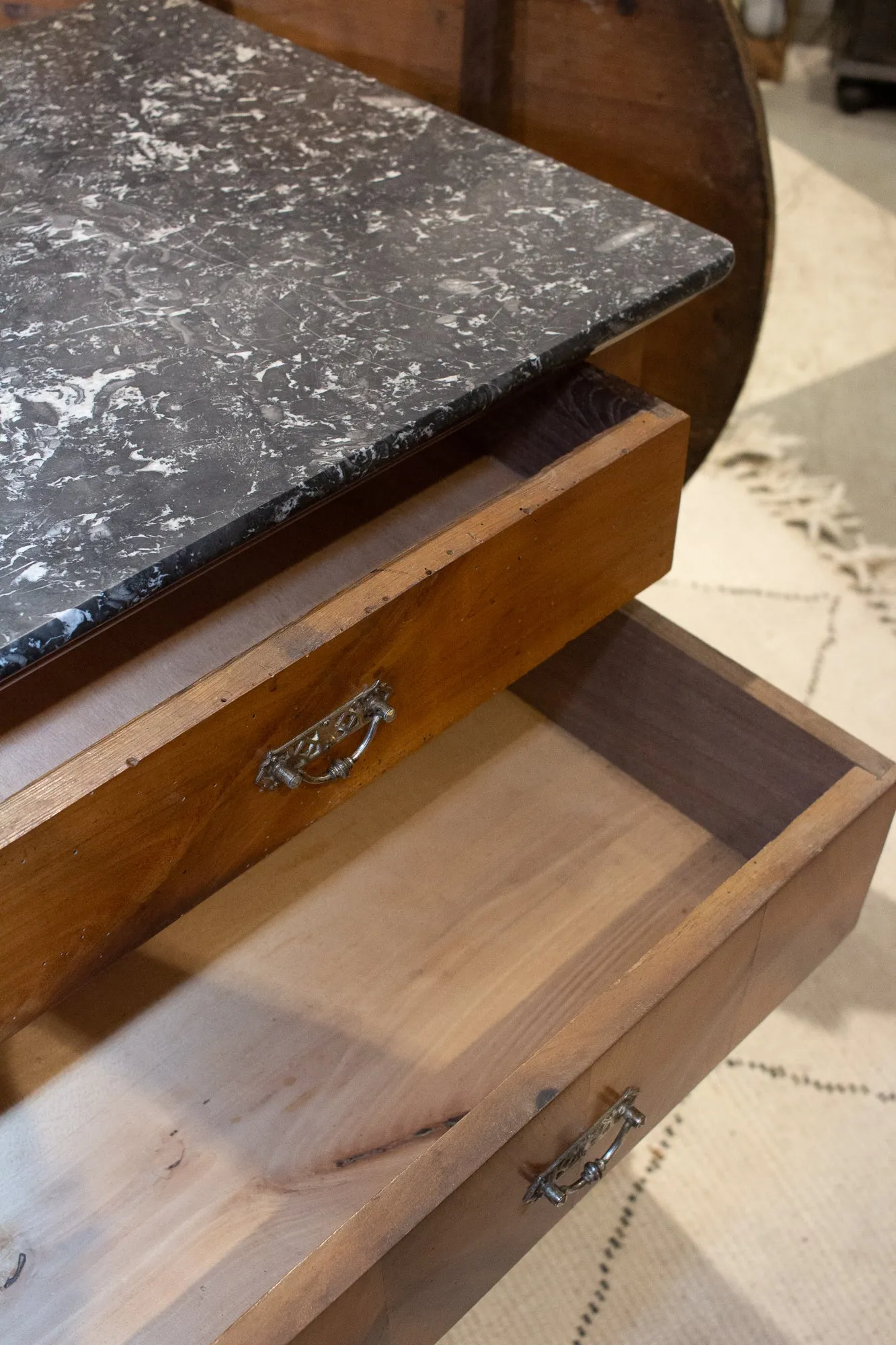 Antique French Walnut Chest of Drawers with Marble Top