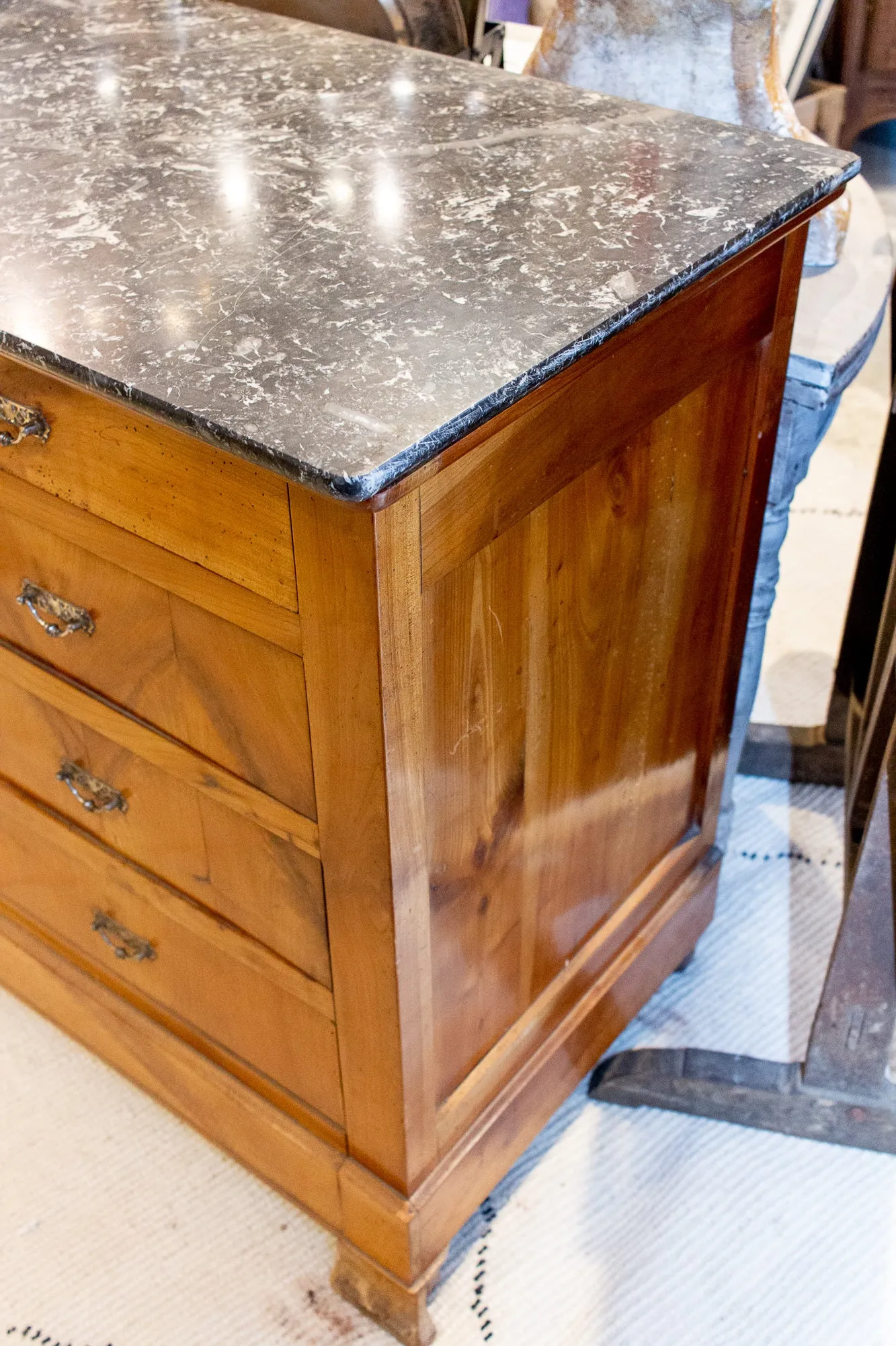 Antique French Walnut Chest of Drawers with Marble Top