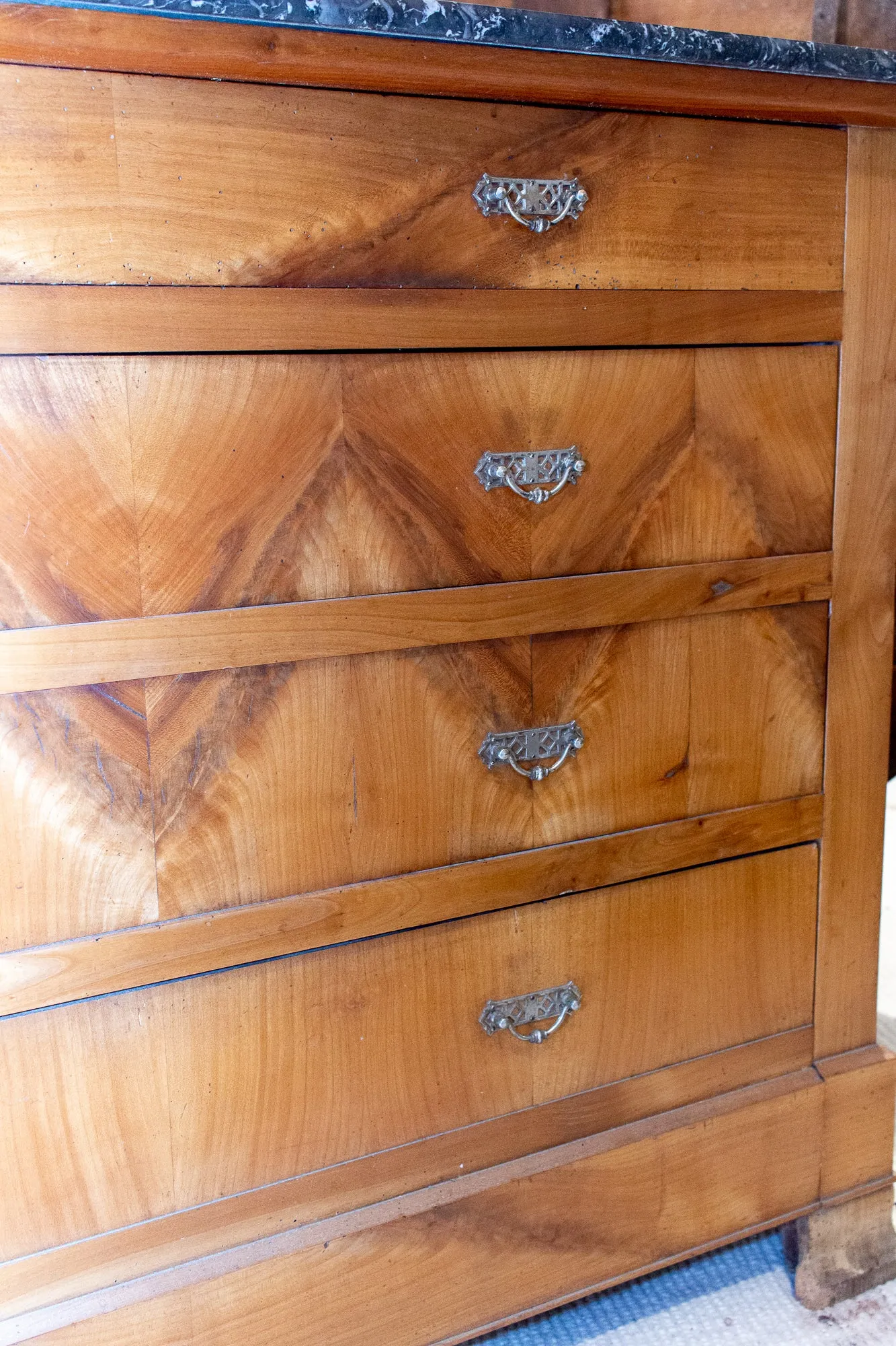 Antique French Walnut Chest of Drawers with Marble Top