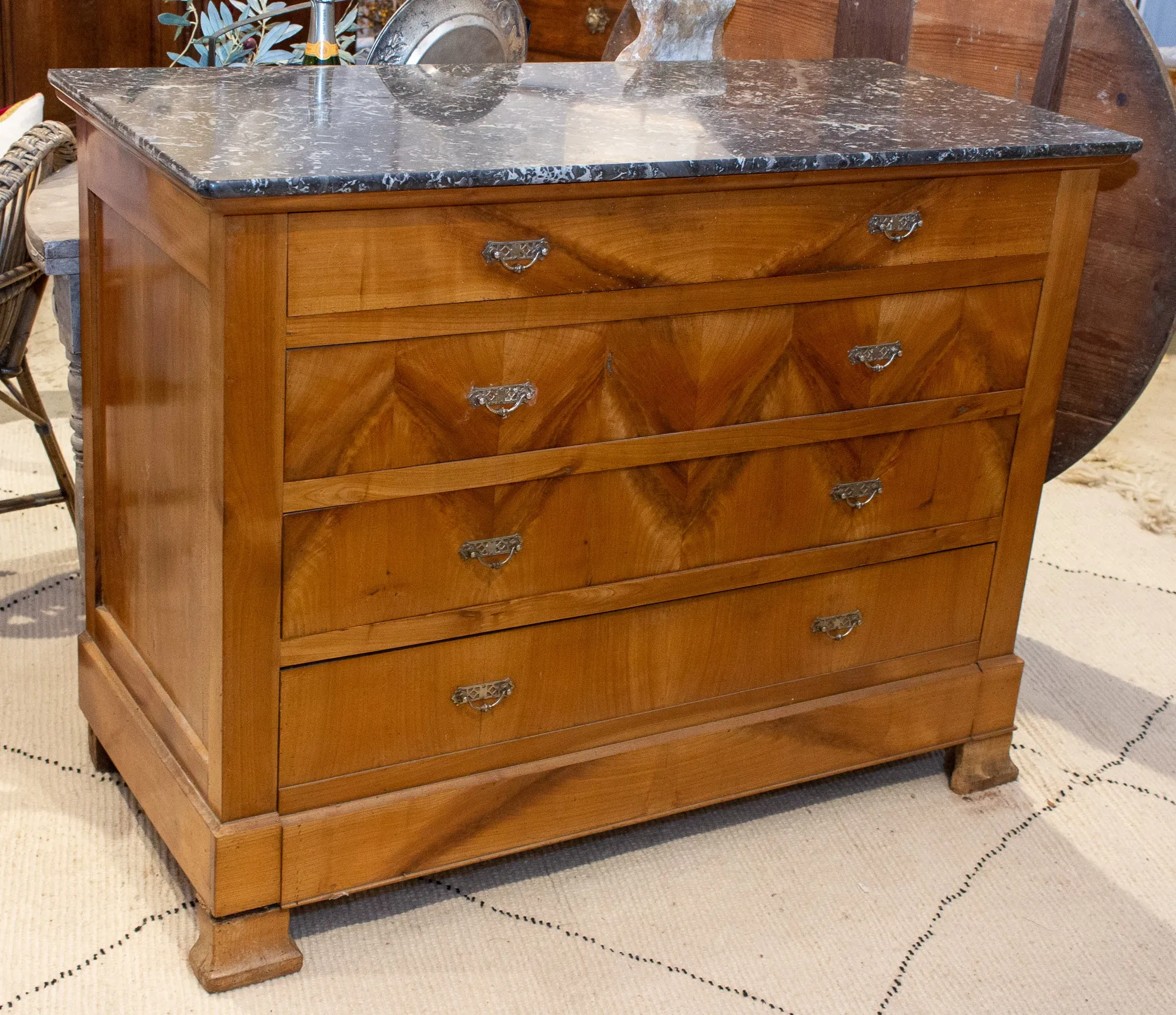 Antique French Walnut Chest of Drawers with Marble Top