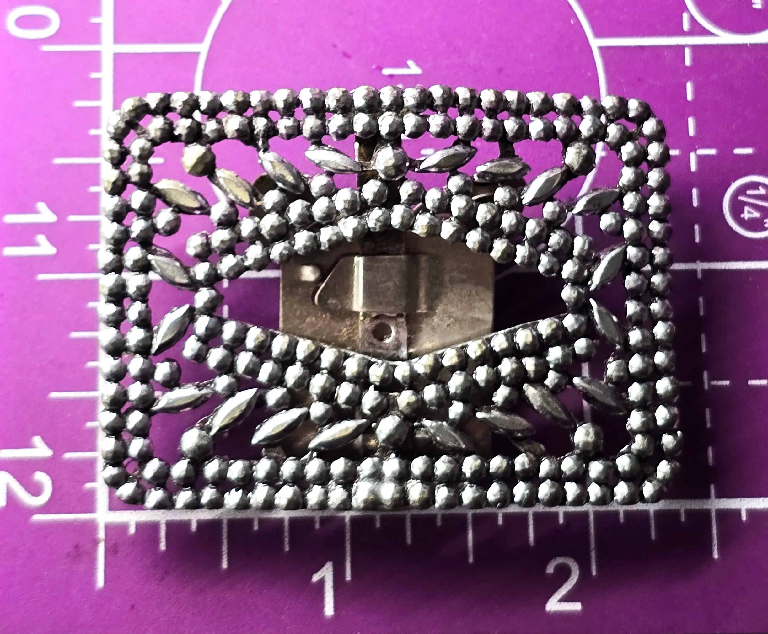 Antique Victorian 1800s French Cut steel buckle ornate patterned vintage shoe clip