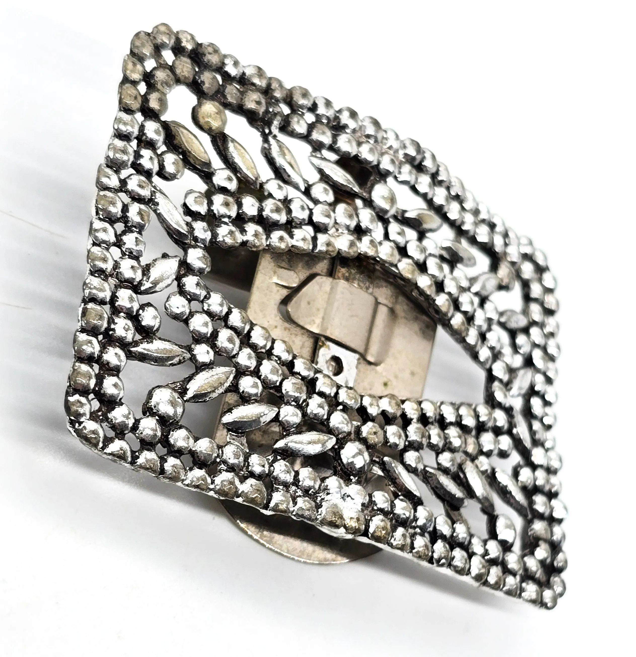 Antique Victorian 1800s French Cut steel buckle ornate patterned vintage shoe clip