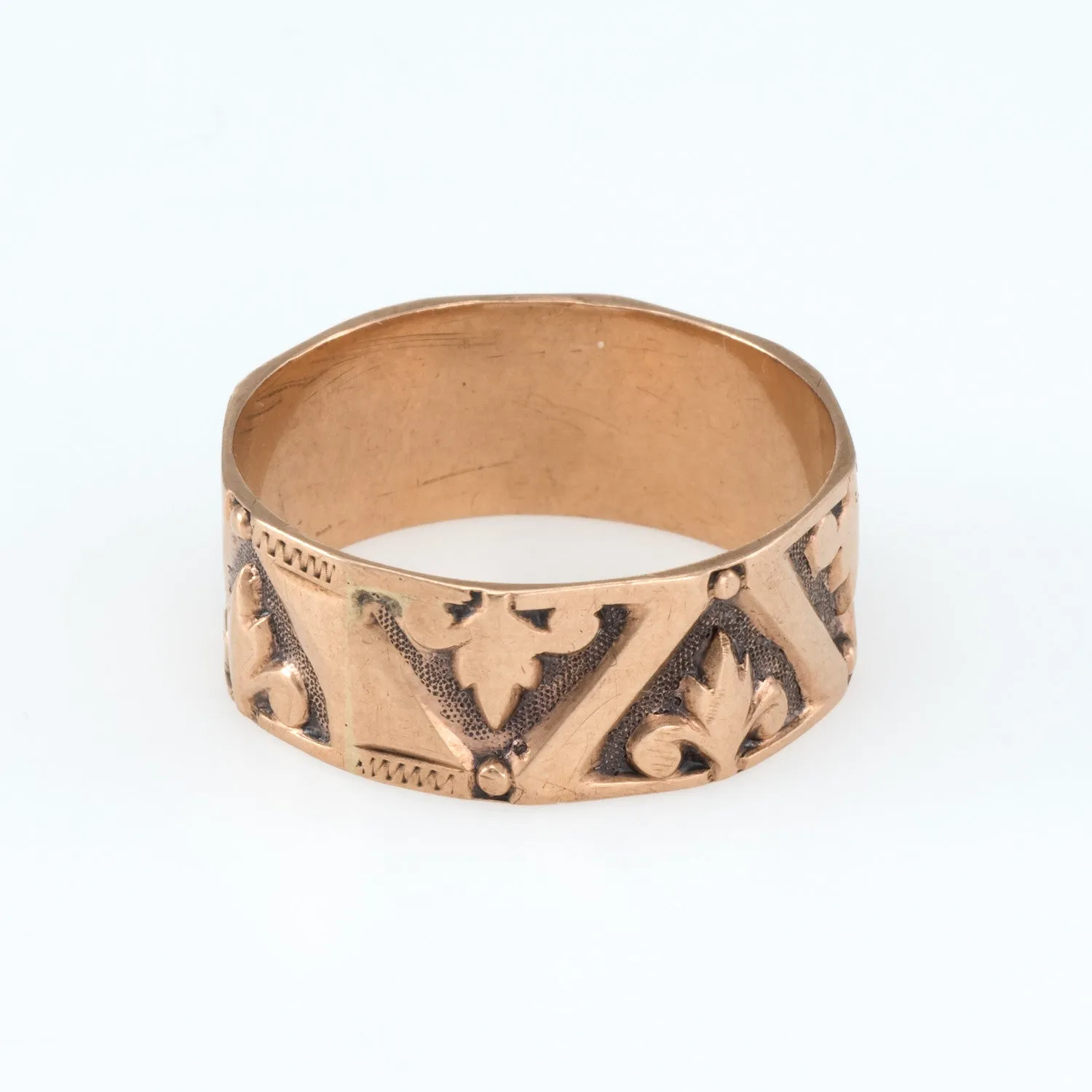 Antique Victorian Rose Gold Fleur de Lis Wedding Band Ring