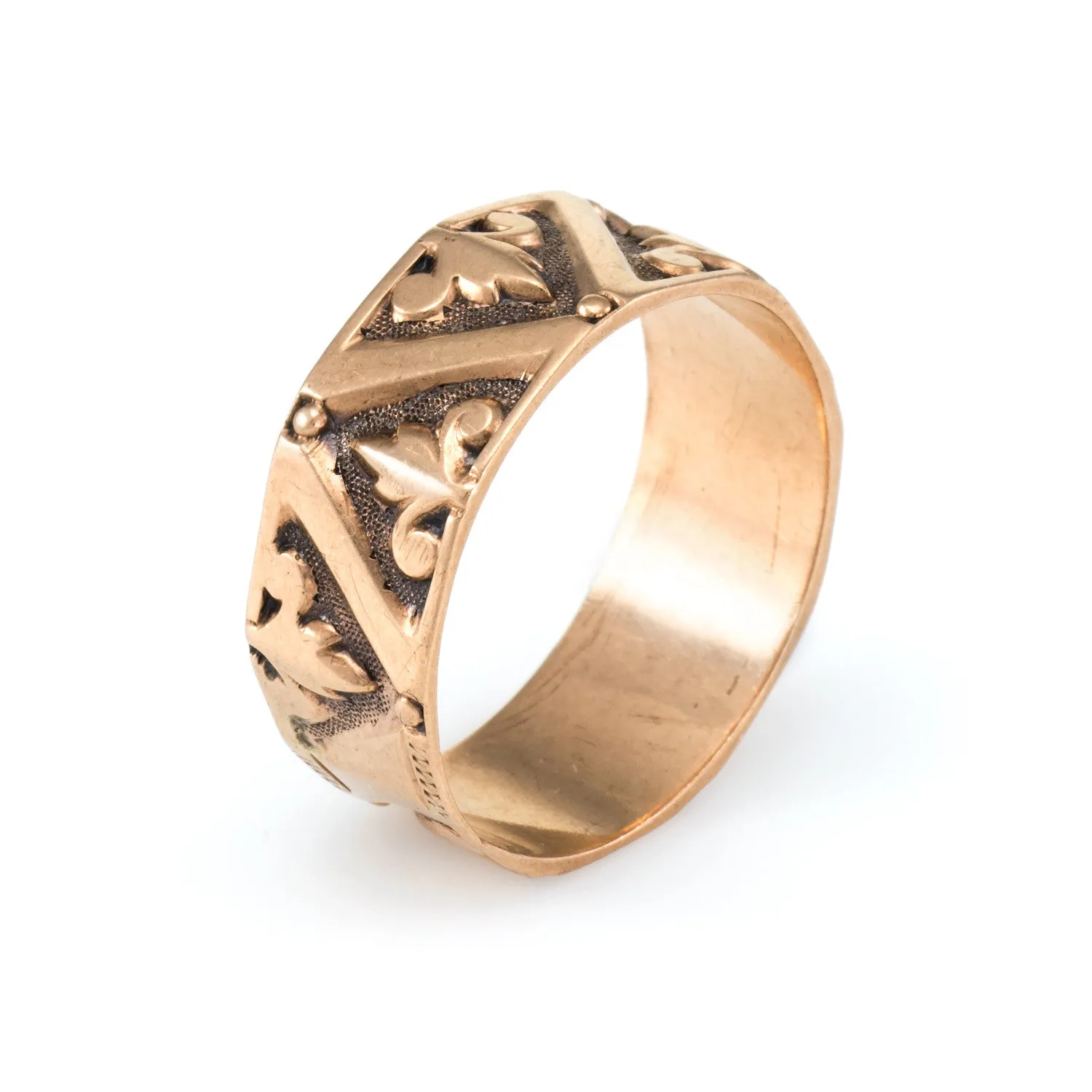 Antique Victorian Rose Gold Fleur de Lis Wedding Band Ring