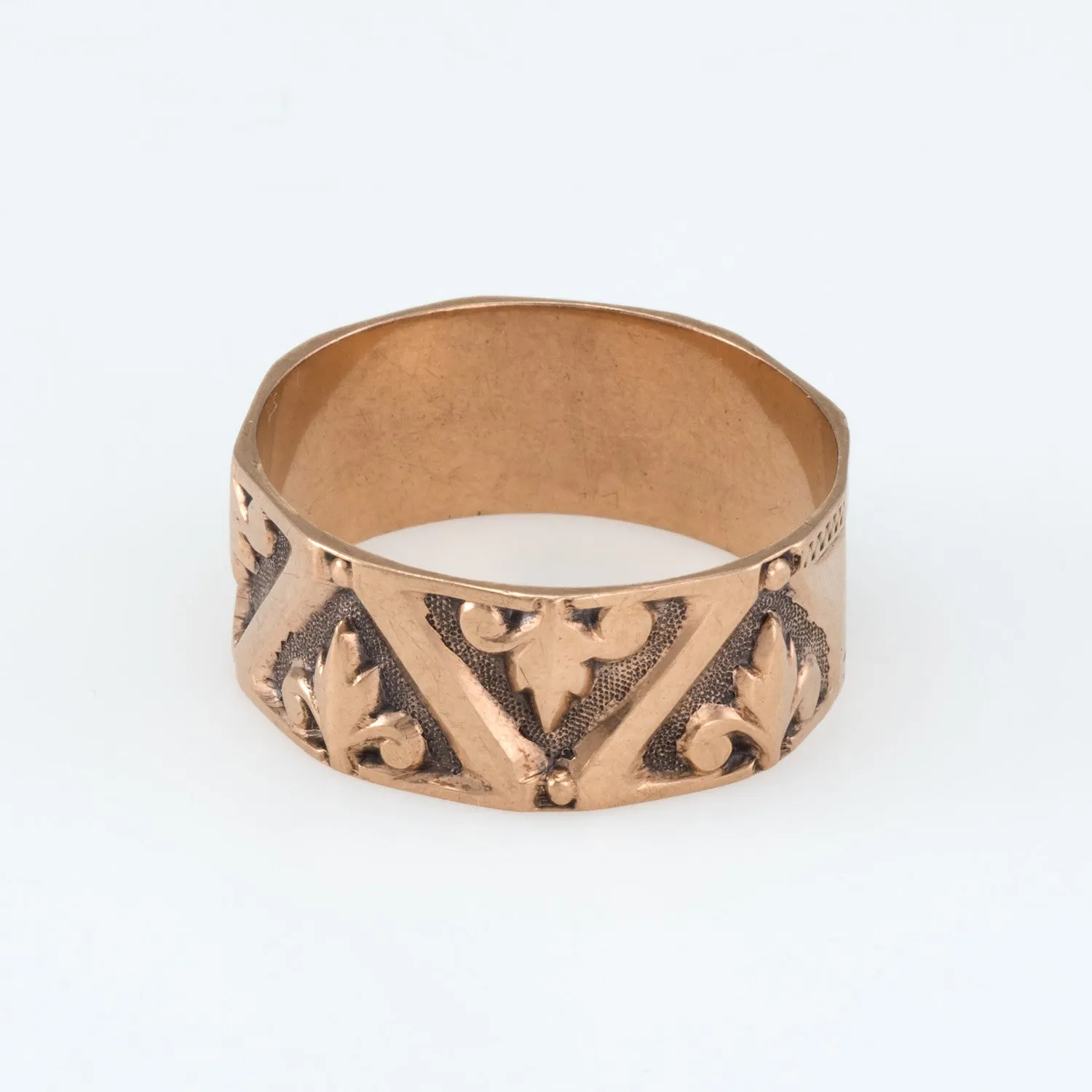 Antique Victorian Rose Gold Fleur de Lis Wedding Band Ring