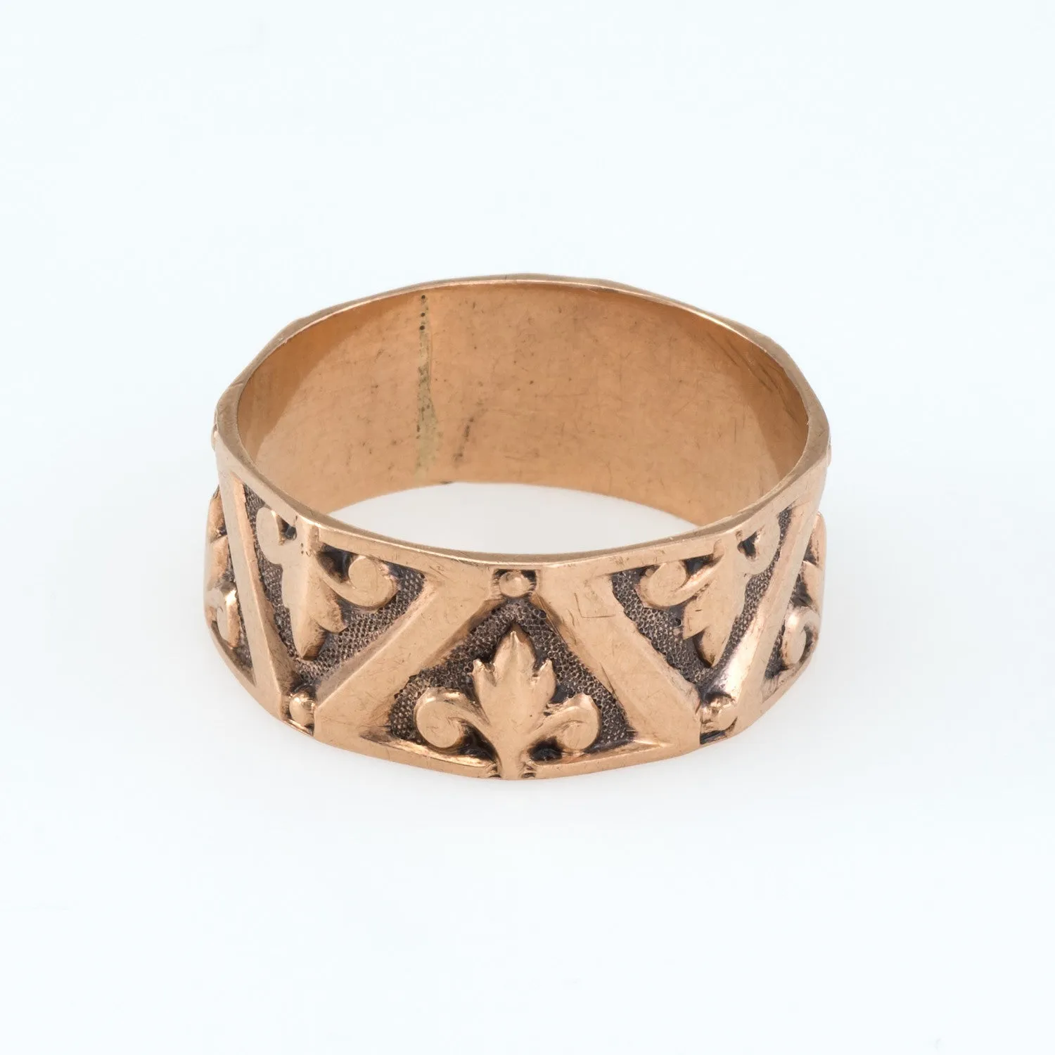Antique Victorian Rose Gold Fleur de Lis Wedding Band Ring
